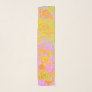 Vibrant Orange Yellow Pink Flowery Scarf Small