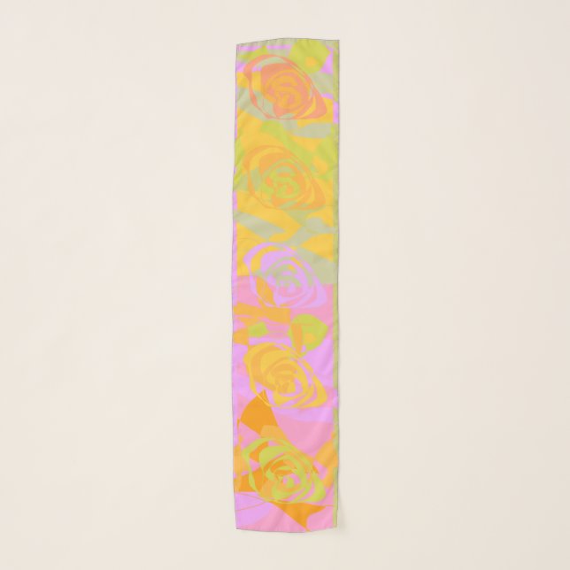 Vibrant Orange Yellow Pink Flowery Scarf Small (Front)