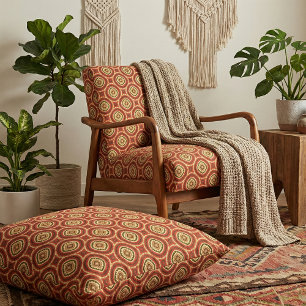 Vibrant Oriental Red Orange Geometric Mosaic Fabric