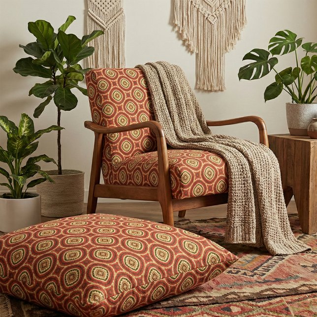 Vibrant Oriental Red Orange Geometric Mosaic Fabric (Creator Uploaded)