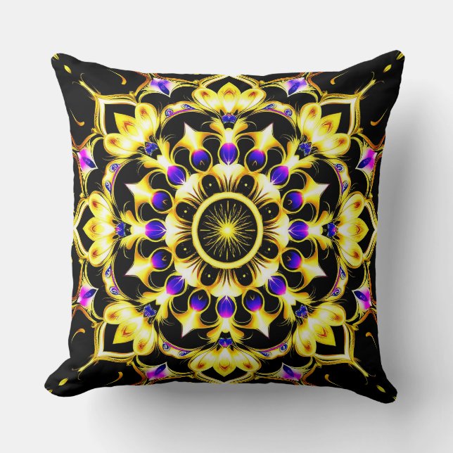 Vibrant Ornate Mandala Design Throw Pillow (Front)