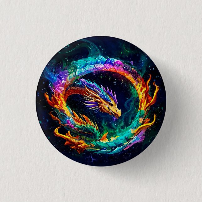 Vibrant Ouroboros Dragon Art Symbol Button (Front)