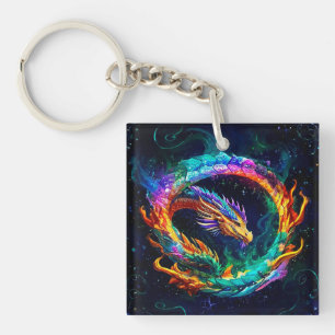 Vibrant Ouroboros Dragon Art Symbol Keychain