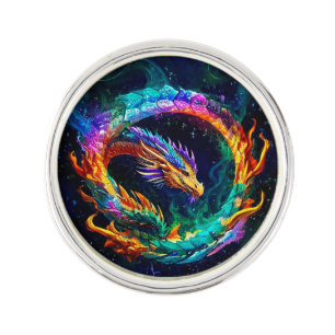 Vibrant Ouroboros Dragon Art Symbol Lapel Pin