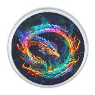 Vibrant Ouroboros Dragon Art Symbol Silver Finish Lapel Pin