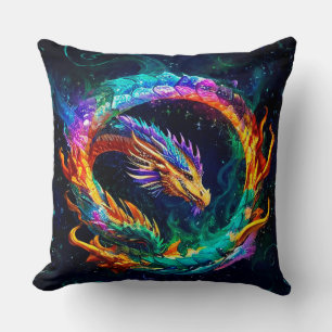 Vibrant Ouroboros Dragon Art Symbol Throw Pillow