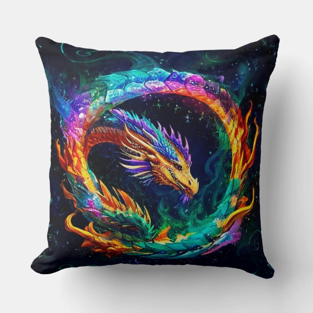 Vibrant Ouroboros Dragon Art Symbol Throw Pillow (Front)