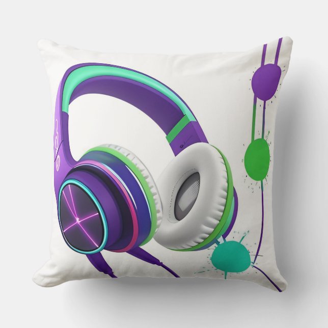 Vibrant Over-Ear Headphones Throw Pillow (Front)
