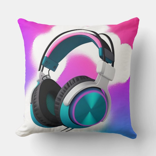 Vibrant Over-Ear Headphones Throw Pillow (Front)