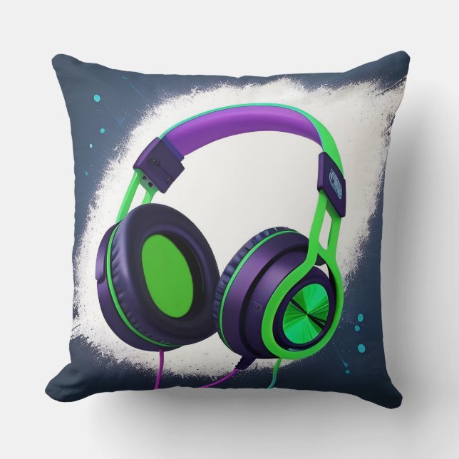Vibrant Over-Ear Headphones Throw Pillow (Front)