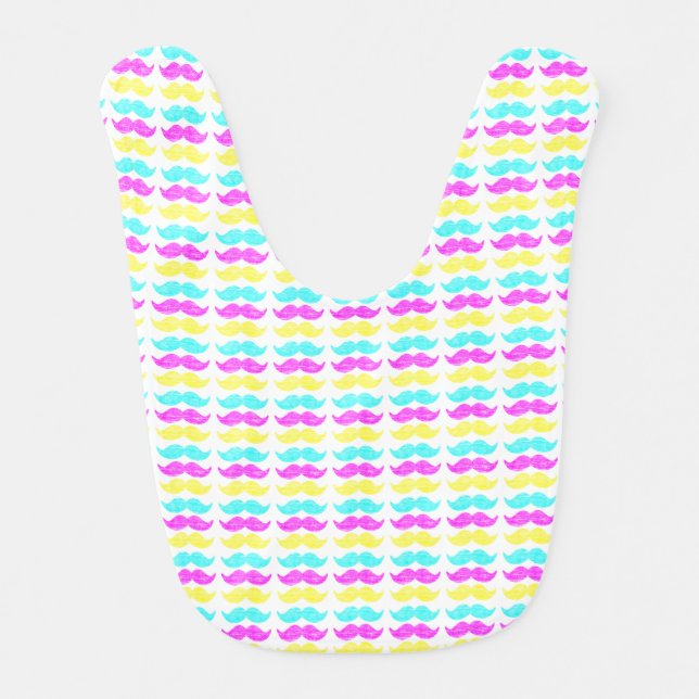 Vibrant Overlapping CMY Mustache Pattern Bib (Front)