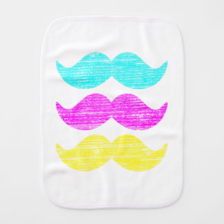 Vibrant Overlapping CMY Mustache Pattern Burp Cloth