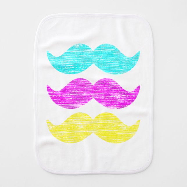 Vibrant Overlapping CMY Mustache Pattern Burp Cloth (Front)