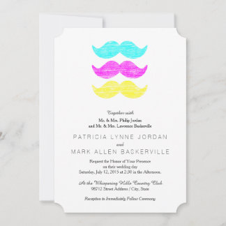 Vibrant Overlapping CMY Mustache Pattern Invitation