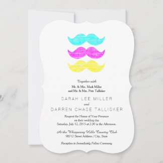 Vibrant Overlapping CMY Mustache Pattern Invitation