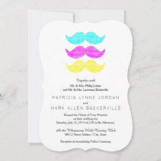 Vibrant Overlapping CMY Mustache Pattern Invitation