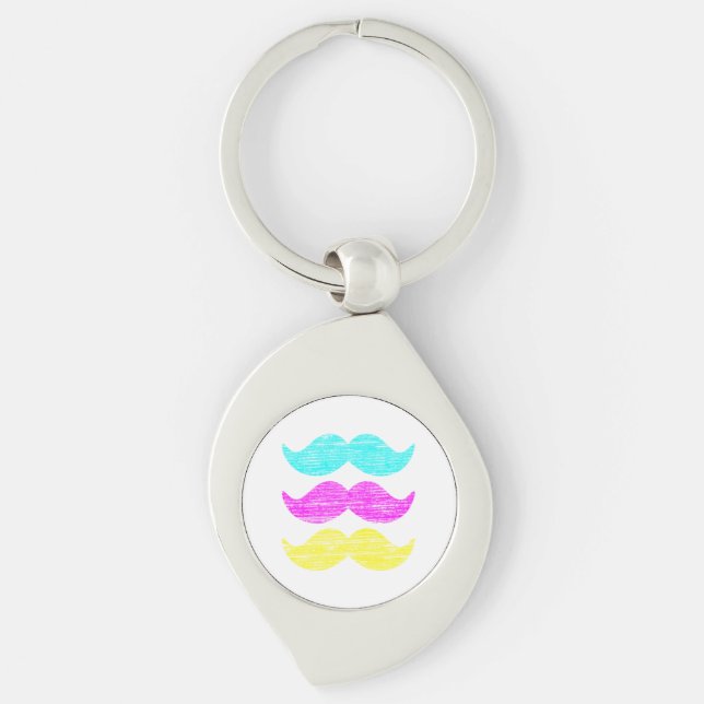 Vibrant Overlapping CMY Mustache Pattern Keychain (Front)