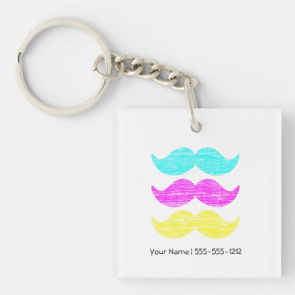 Vibrant Overlapping CMY Mustache Pattern Keychain