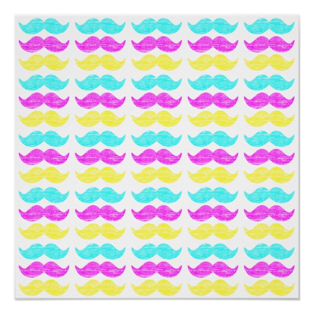 Vibrant Overlapping CMY Mustache Pattern Poster (Front)