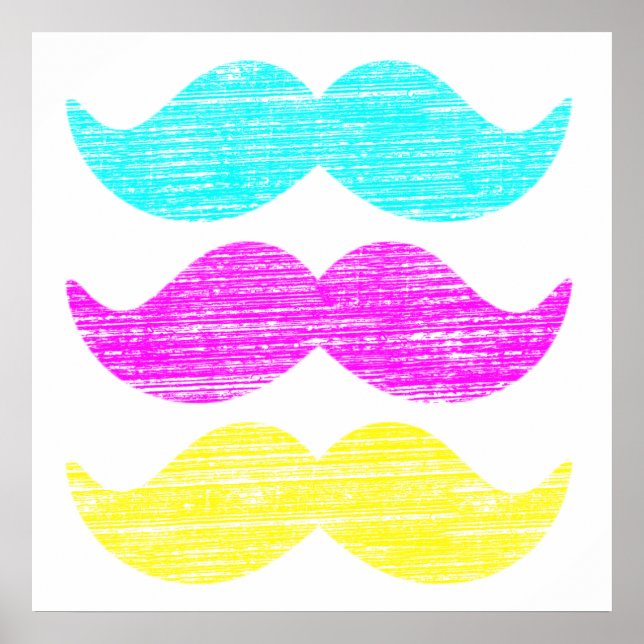 Vibrant Overlapping CMY Mustache Pattern Poster (Front)