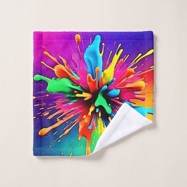 Vibrant Paint Burst Design Bath Towel Set (Wash Cloth)