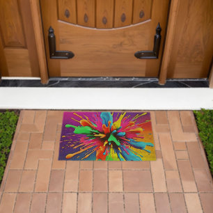 Vibrant Paint Burst Design Fiber Doormat