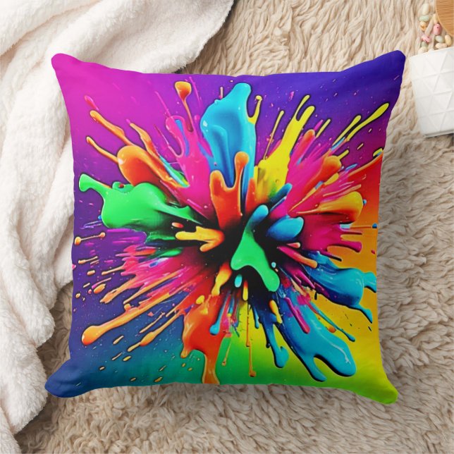 Vibrant Paint Burst Design Throw Pillow (Blanket)