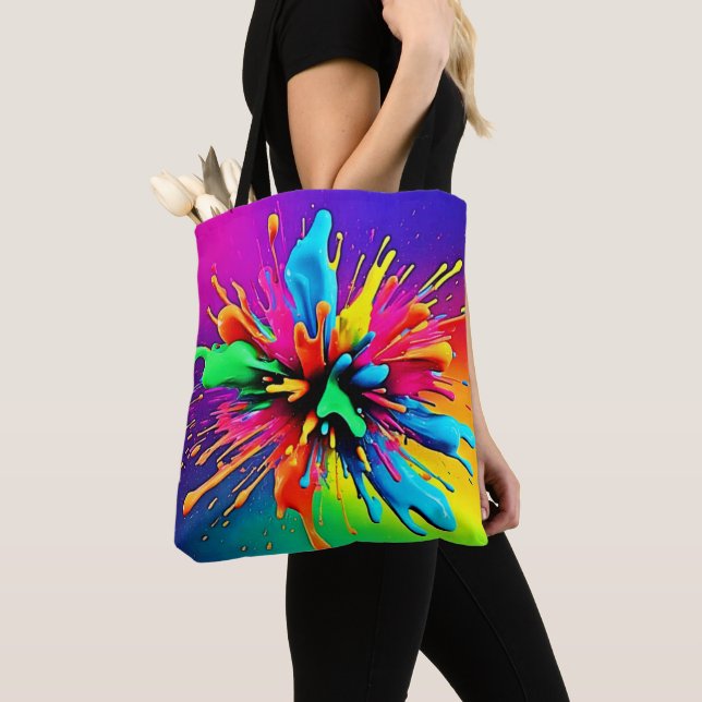 Vibrant Paint Burst Design Tote Bag (Close Up)