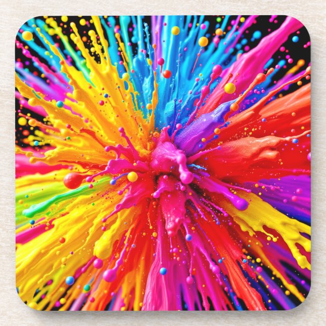 Vibrant Paint Burst Energy Beverage Coaster (Front)
