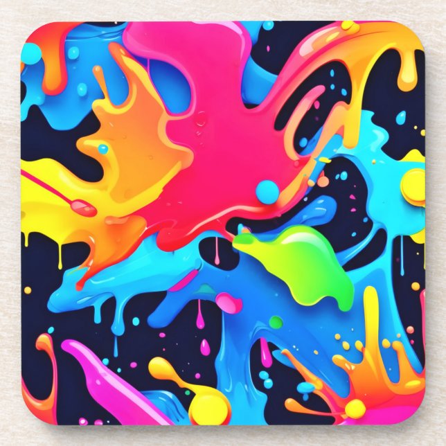 Vibrant Paint Party Design Beverage Coaster (Front)