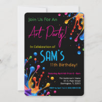 Vibrant Paint Splash Art Party Birthday Invitation