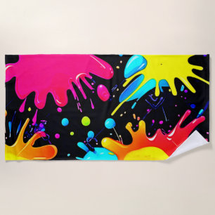Vibrant Paint Splatter Art Burst Beach Towel