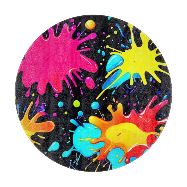 Vibrant Paint Splatter Art Burst Cutting Board (Front)