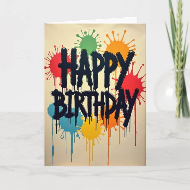 Vibrant Paint Splatter Birthday Card (Front)