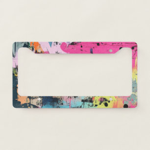 Vibrant Paint Splatter Graffiti Pink Yellow Blue License Plate Frame