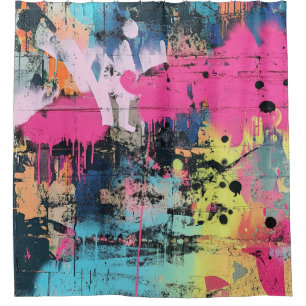 Vibrant Paint Splatter Graffiti Pink Yellow Blue Shower Curtain