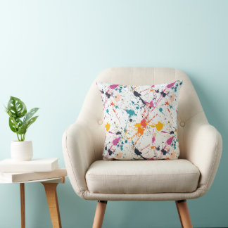 Vibrant Paint Splatter Pattern Throw Pillow