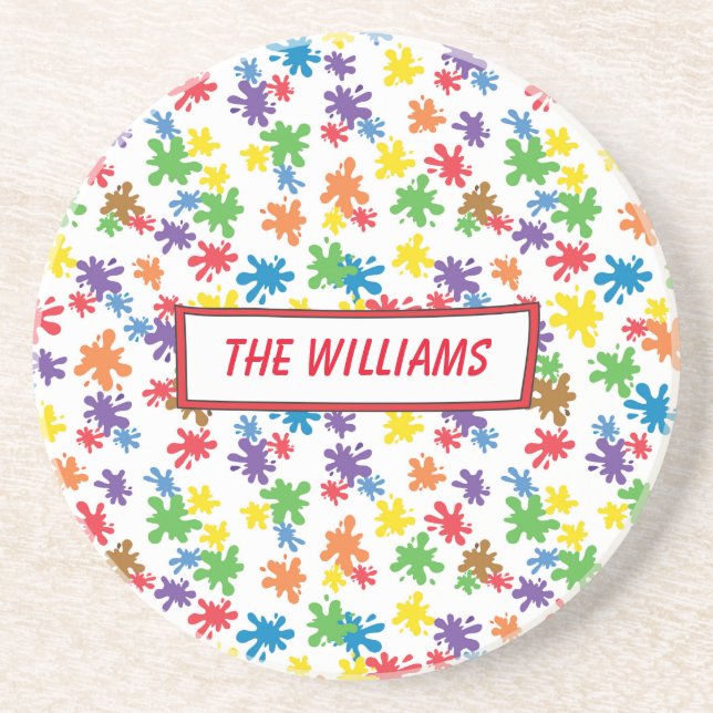 Vibrant Paint Splatter Sandstone Coaster (Front)