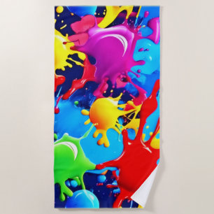 Vibrant Paint Splatters: A Bold Colors Statement Beach Towel