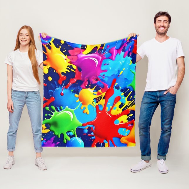 Vibrant Paint Splatters: A Bold Colors Statement Fleece Blanket (In Situ)