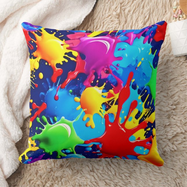 Vibrant Paint Splatters: A Bold Colors Statement Throw Pillow (Blanket)