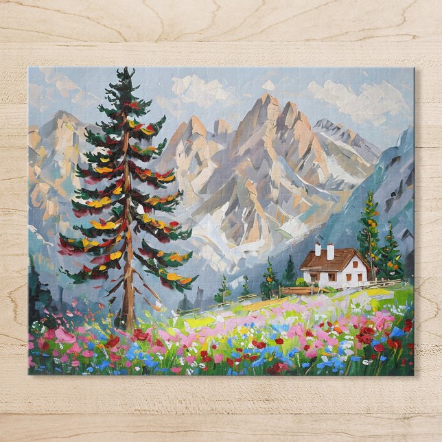 Vibrant Painting Mountain Wildflower Cabin Art Jigsaw Puzzle (Creator Uploaded)