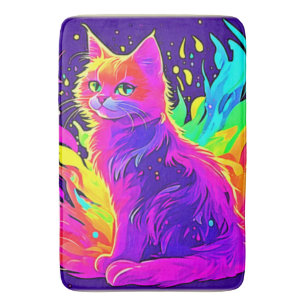 Vibrant Painting of Cat Caught in Flames Bath Mat