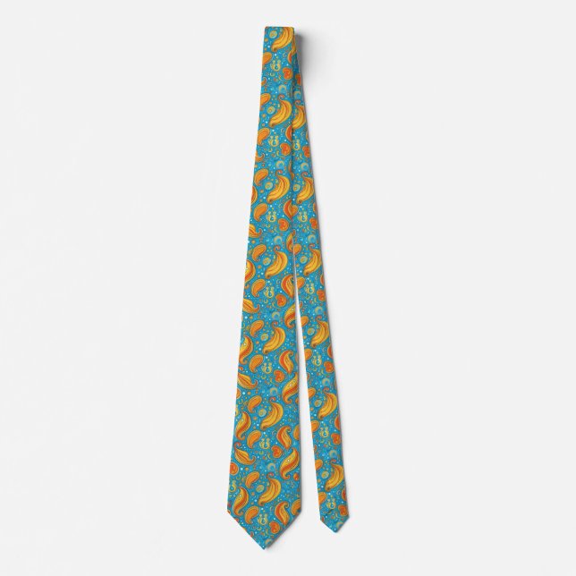 Vibrant Paisley Delight: Bright Orange and Yellow Neck Tie (Front)
