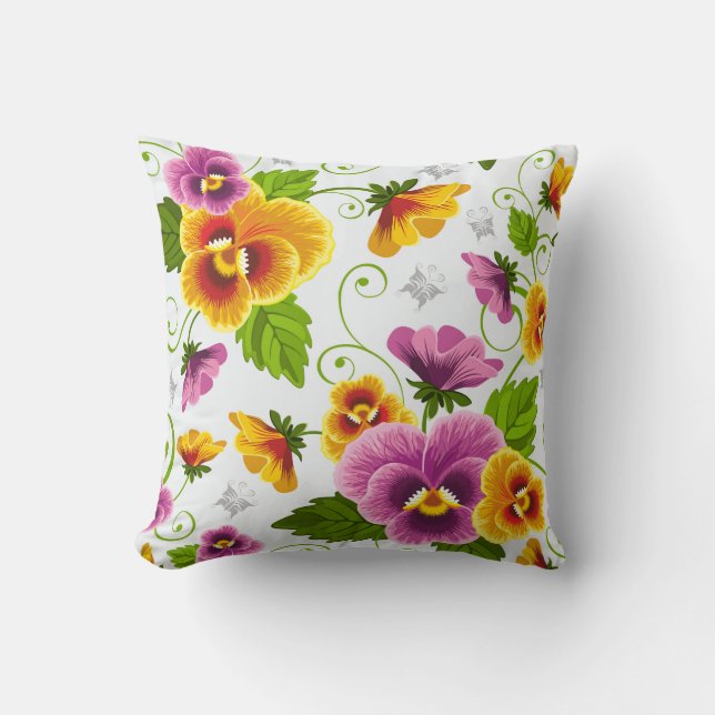 Vibrant Pansies Throw Pillow (Front)