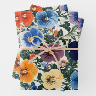 Vibrant Pansy Floral Illustration Wrapping Paper Sheets
