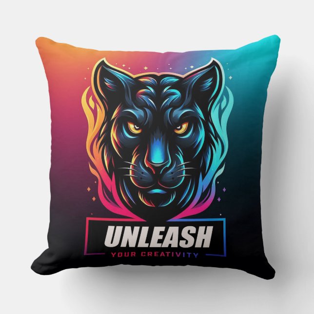 Vibrant Panther Artwork Throw Pillow (Front)