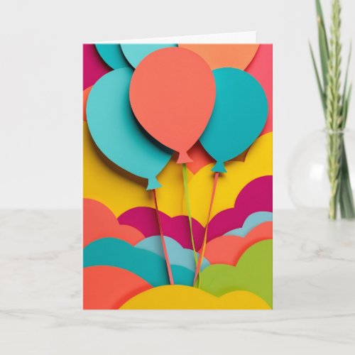 Vibrant Paper Balloons Cluster Card