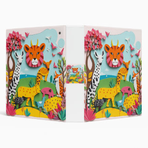 Vibrant Paper Collage Animal Kingdom 3 Ring Binder