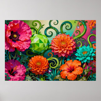 Vibrant Paper Flower Bouquet - Colorful Artistic  Poster